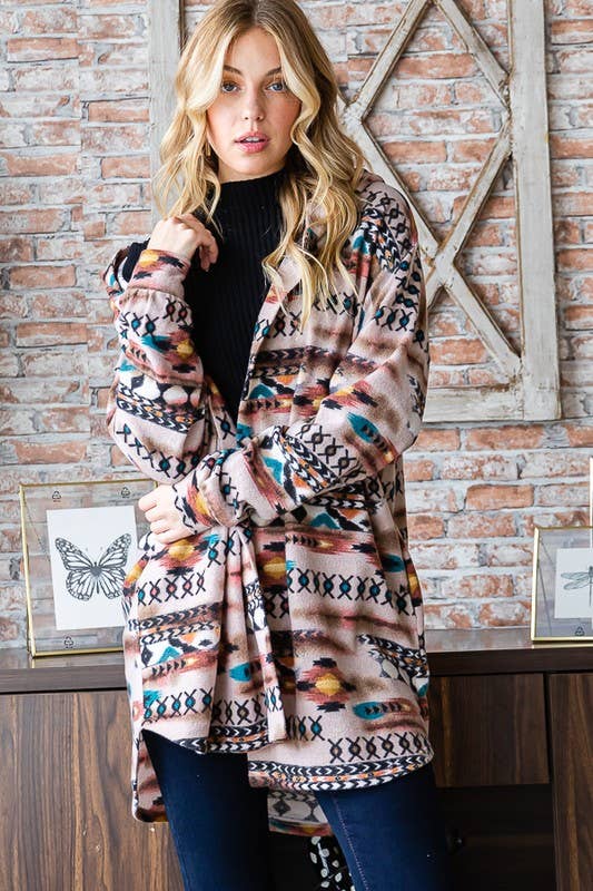 HEIMISH - EJ6401-23 AZTEC PRINT BUTTON DOWN CARDIGAN Plus