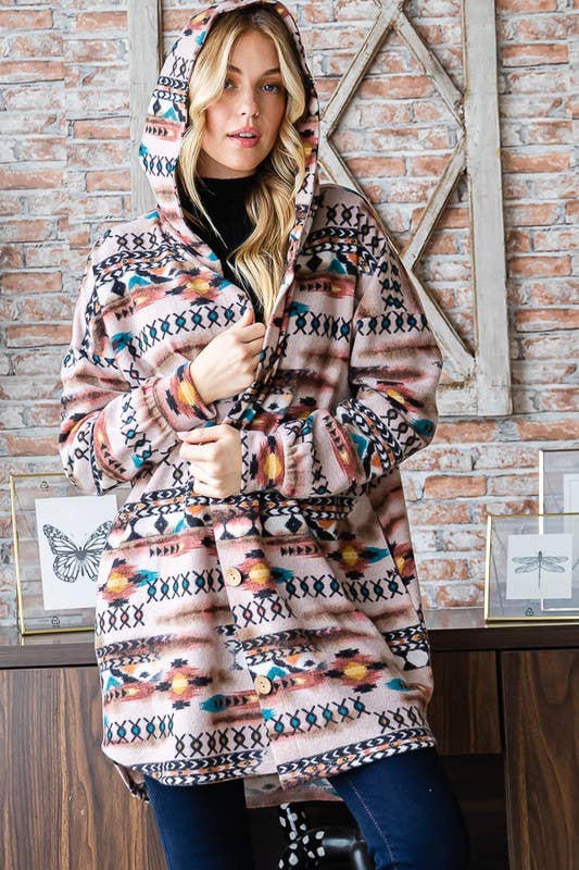 HEIMISH - EJ6401-23 AZTEC PRINT BUTTON DOWN CARDIGAN Plus