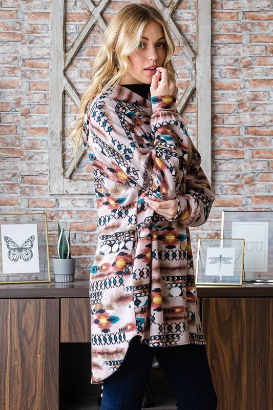 HEIMISH - EJ6401-23 AZTEC PRINT BUTTON DOWN CARDIGAN Plus